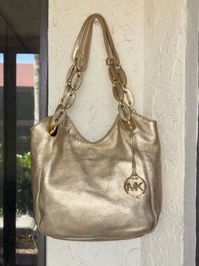 Michael Kors Gold Leather Chain-Handle Shoulder Bag